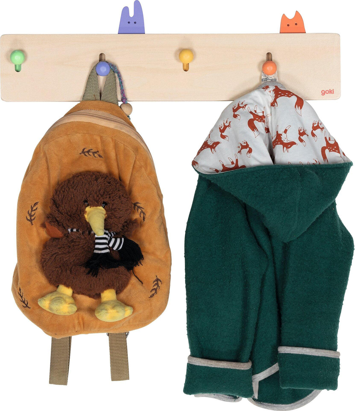 Garderobe Kuckulino mit vier bunten Tierfiguren – dritte Ansicht