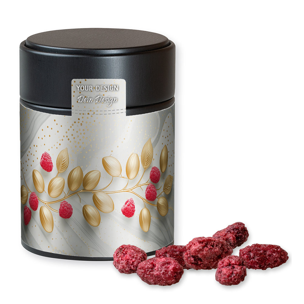 Gebrannte Mandeln in der Metalldose Midi schwarz – Gebrannte Mandeln Himbeere, ca. 100 g