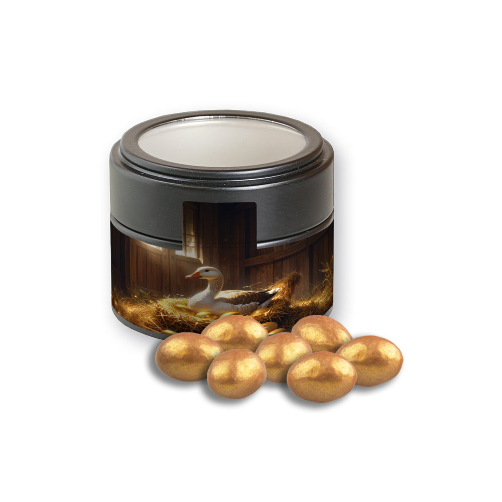 Gebrannte Mandeln in der schwarzen Metalldose Mini – Goldene Salted Caramel Mandeln, ca. 64 g