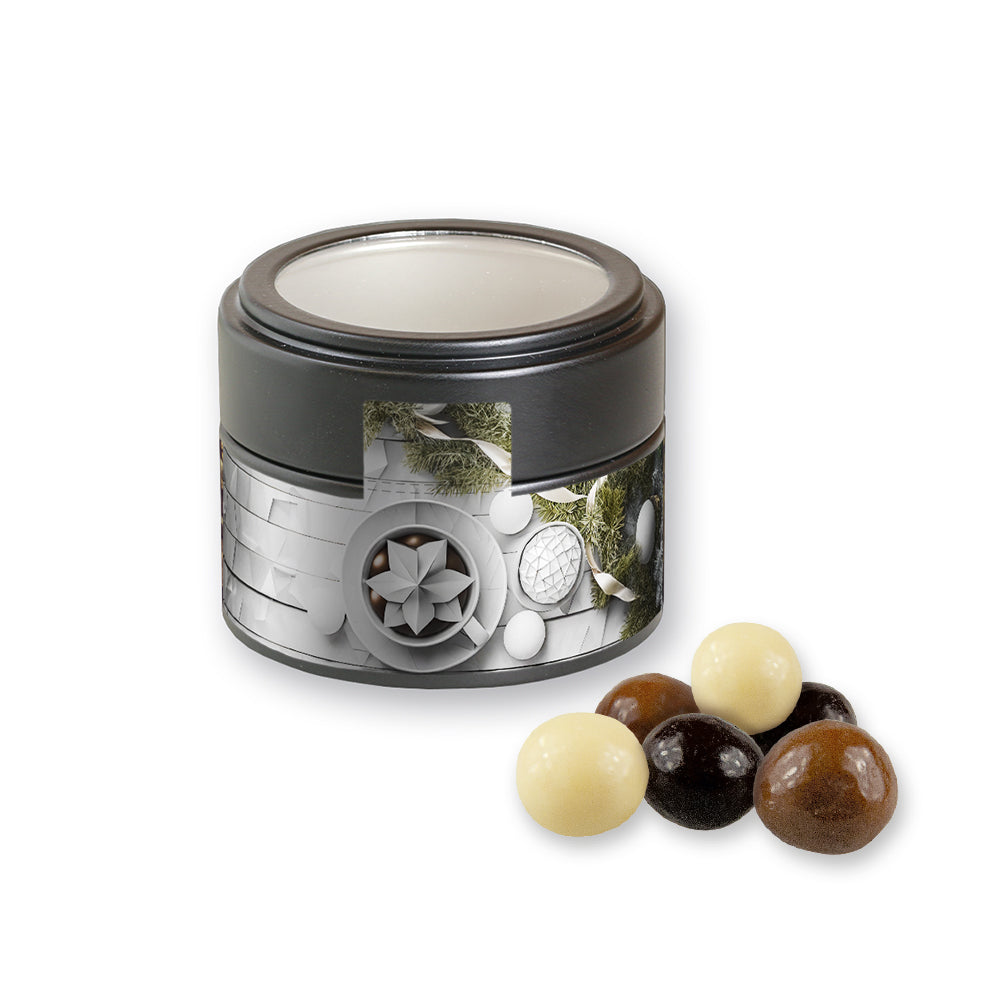 Gebrannte Mandeln in der schwarzen Metalldose Mini – Knusperkugeln Mix, ca. 45 g