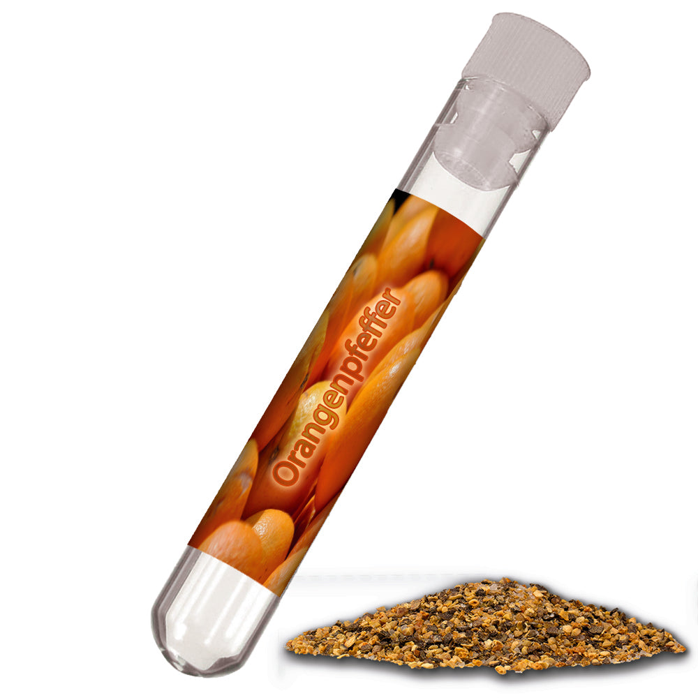Gewürzauswahl im Reagenzglas – Gewürzmischung Orangen Pfeffer, ca. 6 g