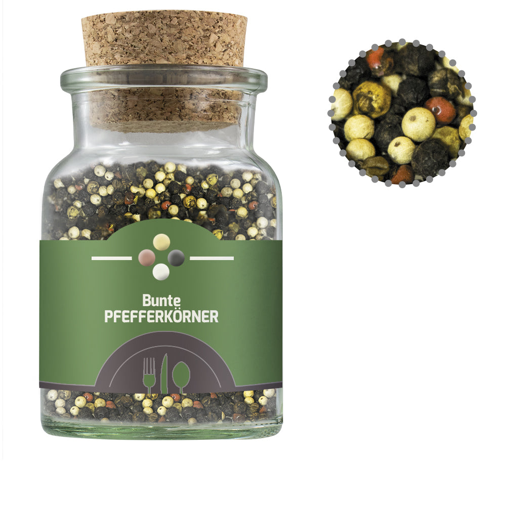 Gewürze und Salz im Korkenglas – Gewürzmischung bunte Pfefferkörner, ca. 65 g