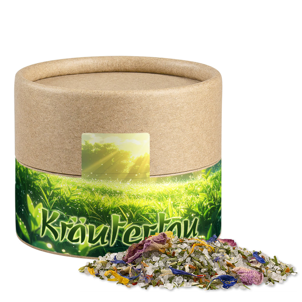Gewürze und Salz in der kleinen Kraftpapierdose – Alpenkräuter Salz, ca. 50 g