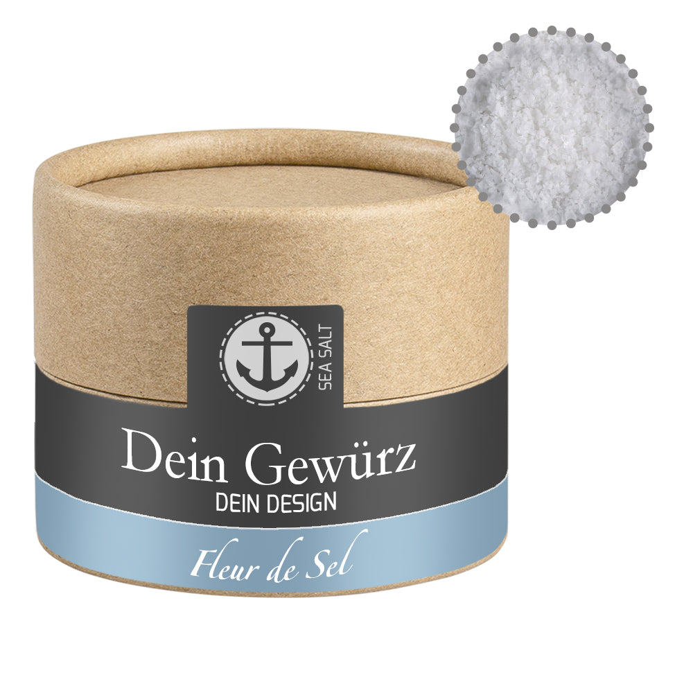 Gewürze und Salz in der kleinen Kraftpapierdose – Fleur de Sel, ca. 40 g