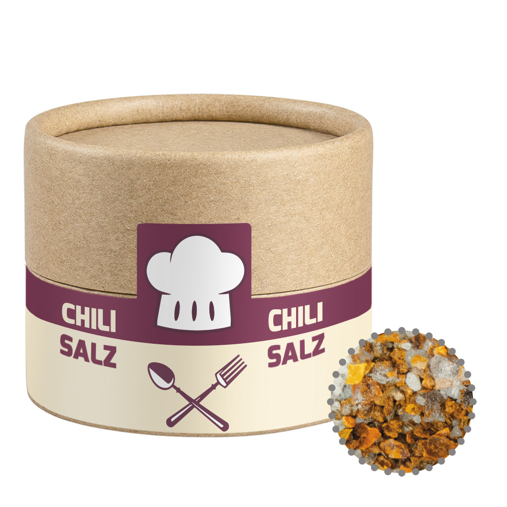 Gewürze und Salz in der kleinen Kraftpapierdose – Gewürzmischung Chili Salz, ca. 30 g