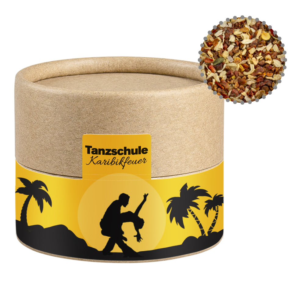 Gewürze und Salz in der kleinen Kraftpapierdose – Gewürzmischung HOT Karibik Mix, ca. 28 g
