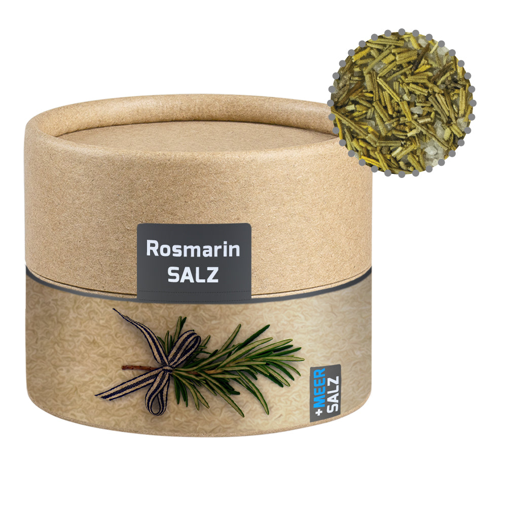 Gewürze und Salz in der kleinen Kraftpapierdose – Gewürzmischung Rosmarin Salz, ca. 52 g