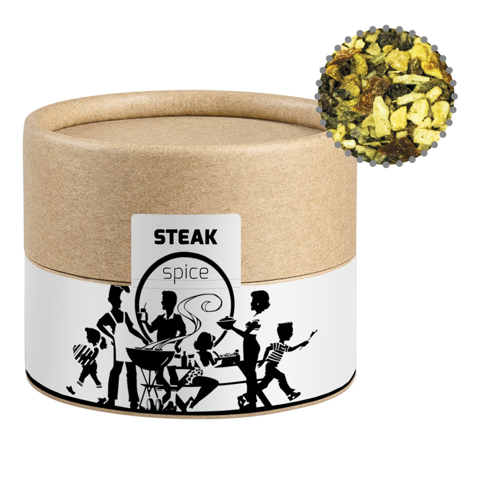 Gewürze und Salz in der kleinen Kraftpapierdose – Gewürzmischung Steakgewürz, ca. 40 g