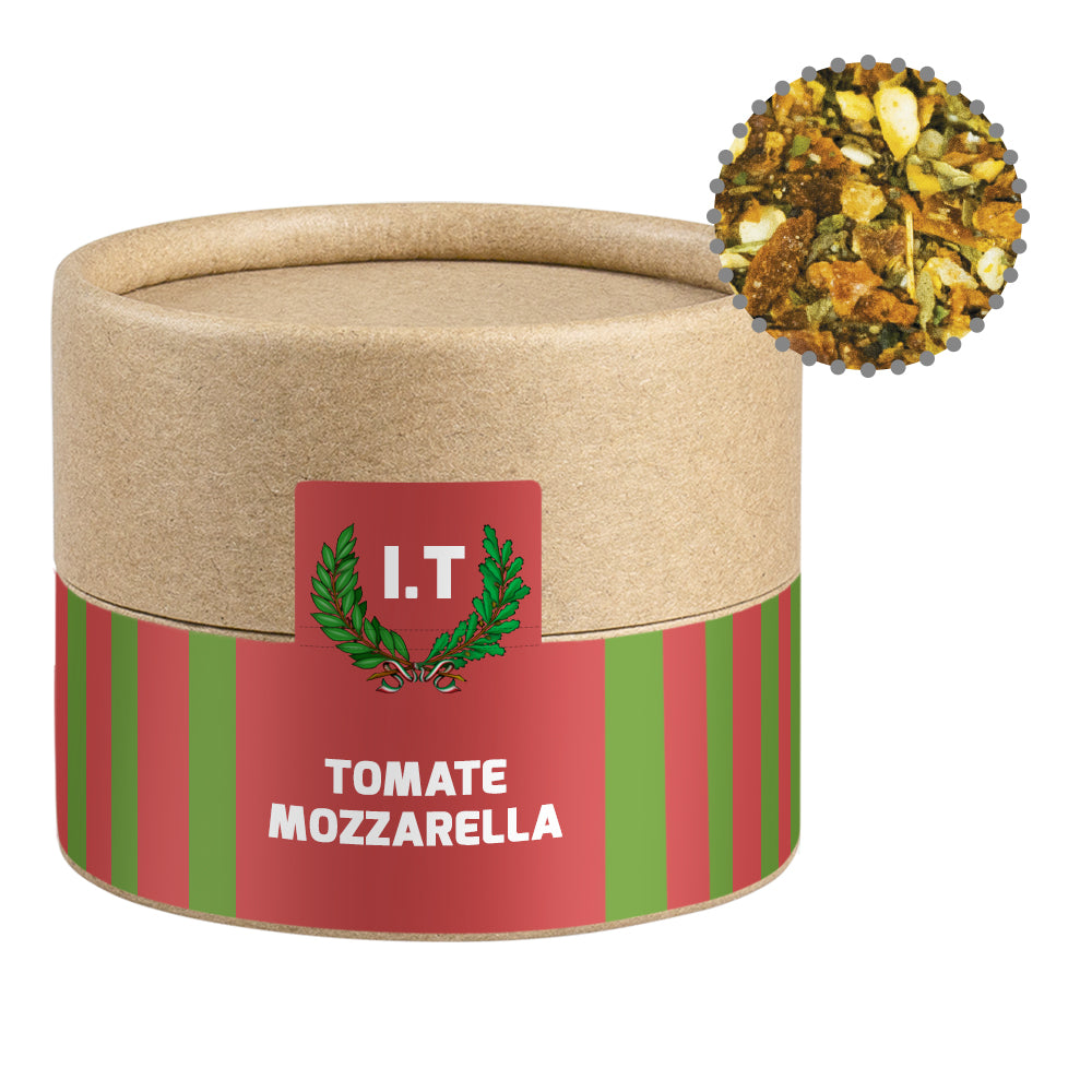 Gewürze und Salz in der kleinen Kraftpapierdose – Gewürzmischung Tomate Mozzarella, ca. 28 g