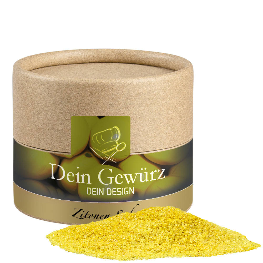 Gewürze und Salz in der kleinen Kraftpapierdose – Gewürzmischung Zitronen Salz, ca. 75 g