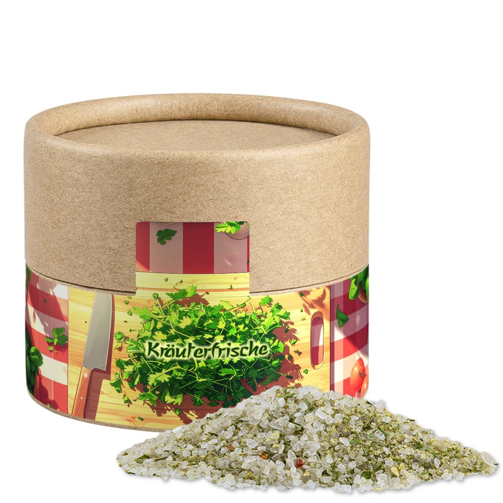 Gewürze und Salz in der kleinen Kraftpapierdose – Kräutersalz, ca. 55 g