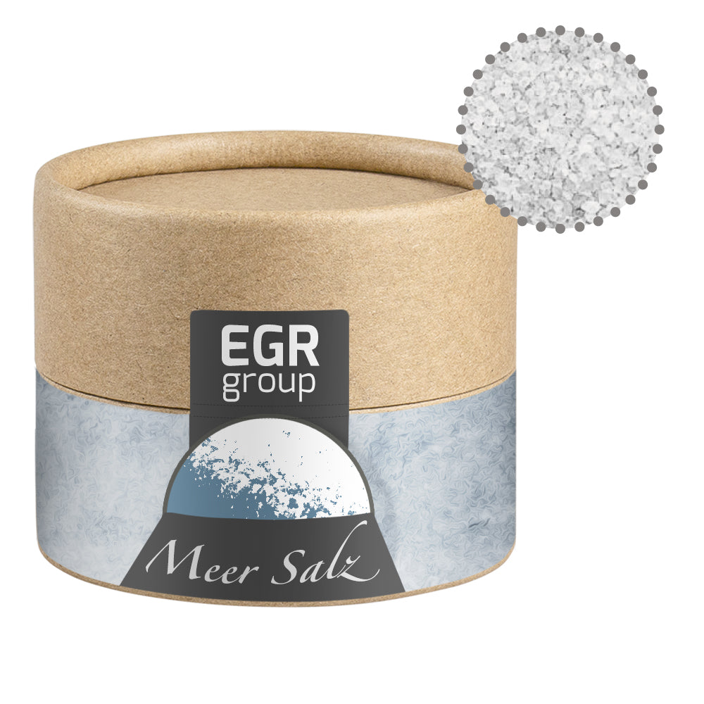 Gewürze und Salz in der kleinen Kraftpapierdose – Meersalz, ca. 75 g