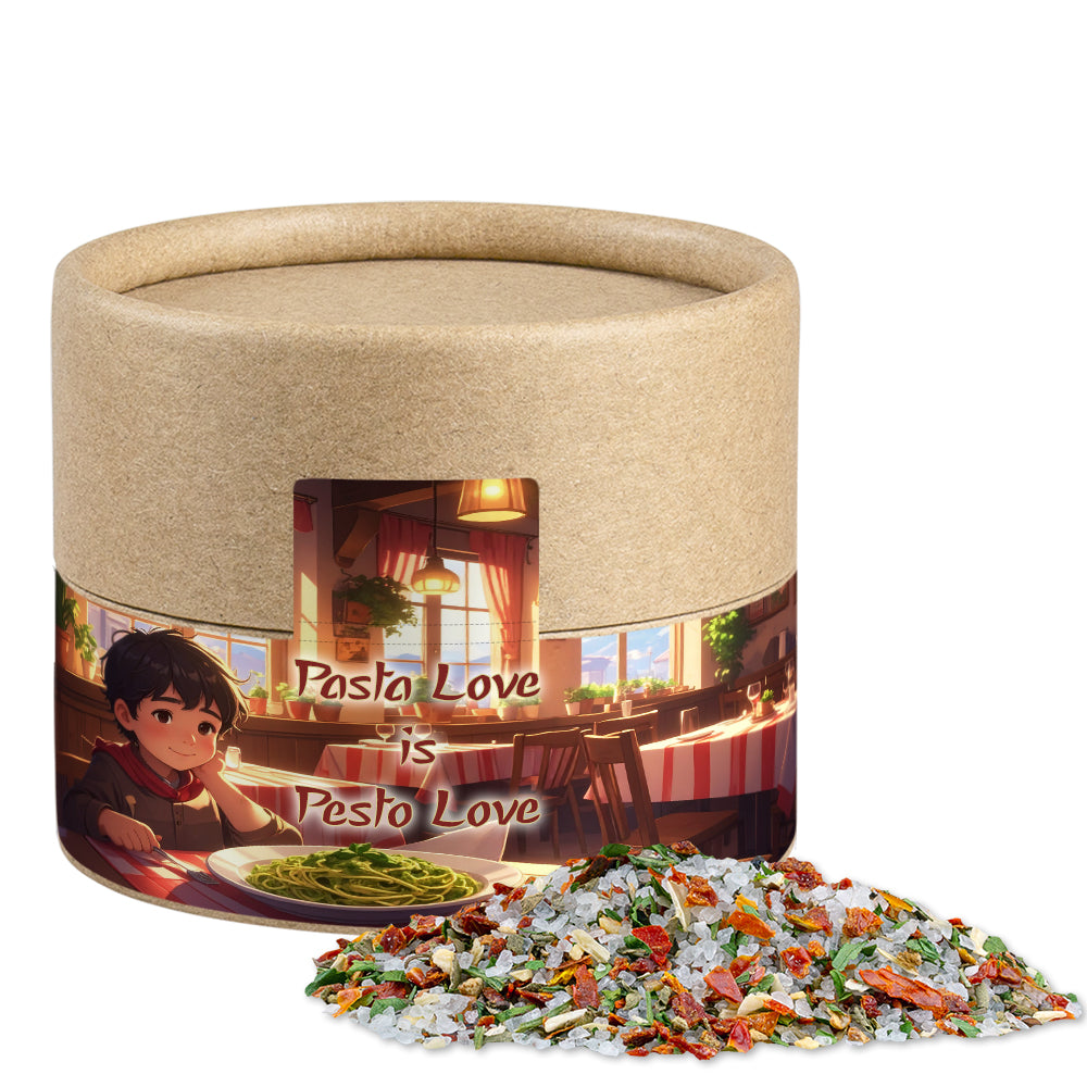 Gewürze und Salz in der kleinen Kraftpapierdose – Pestosalz, ca. 40 g