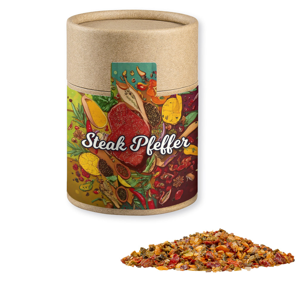 Gewürze und Salz in der Kraftpapierdose Midi – Gewürzmischung Steak Pfeffer, ca. 75 g