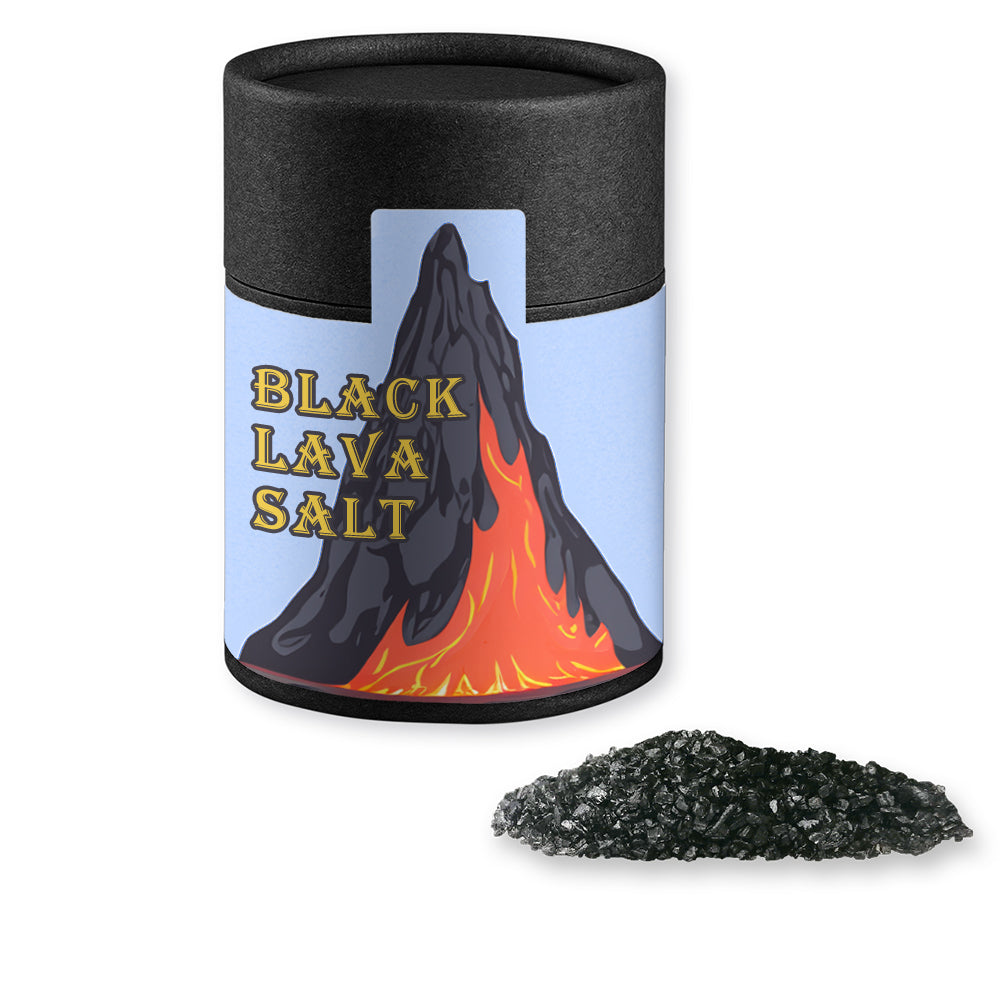 Gewürze und Salz in der schwarzen Kraftpapierdose – Gewürzmischung Black Lava Salz, ca. 135 g