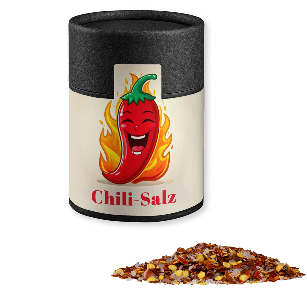 Gewürze und Salz in der schwarzen Kraftpapierdose – Gewürzmischung Chili Salz, ca. 55 g
