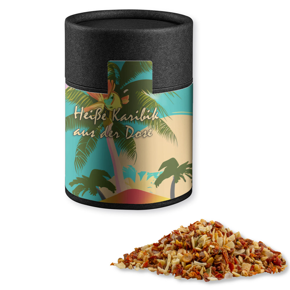 Gewürze und Salz in der schwarzen Kraftpapierdose – Gewürzmischung HOT Karibik Mix, ca. 50 g
