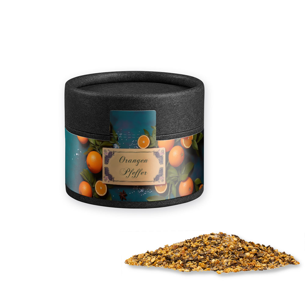 Gewürze und Salz in der schwarzen Mini Dose – Gewürzmischung Orangen Pfeffer, ca. 40 g