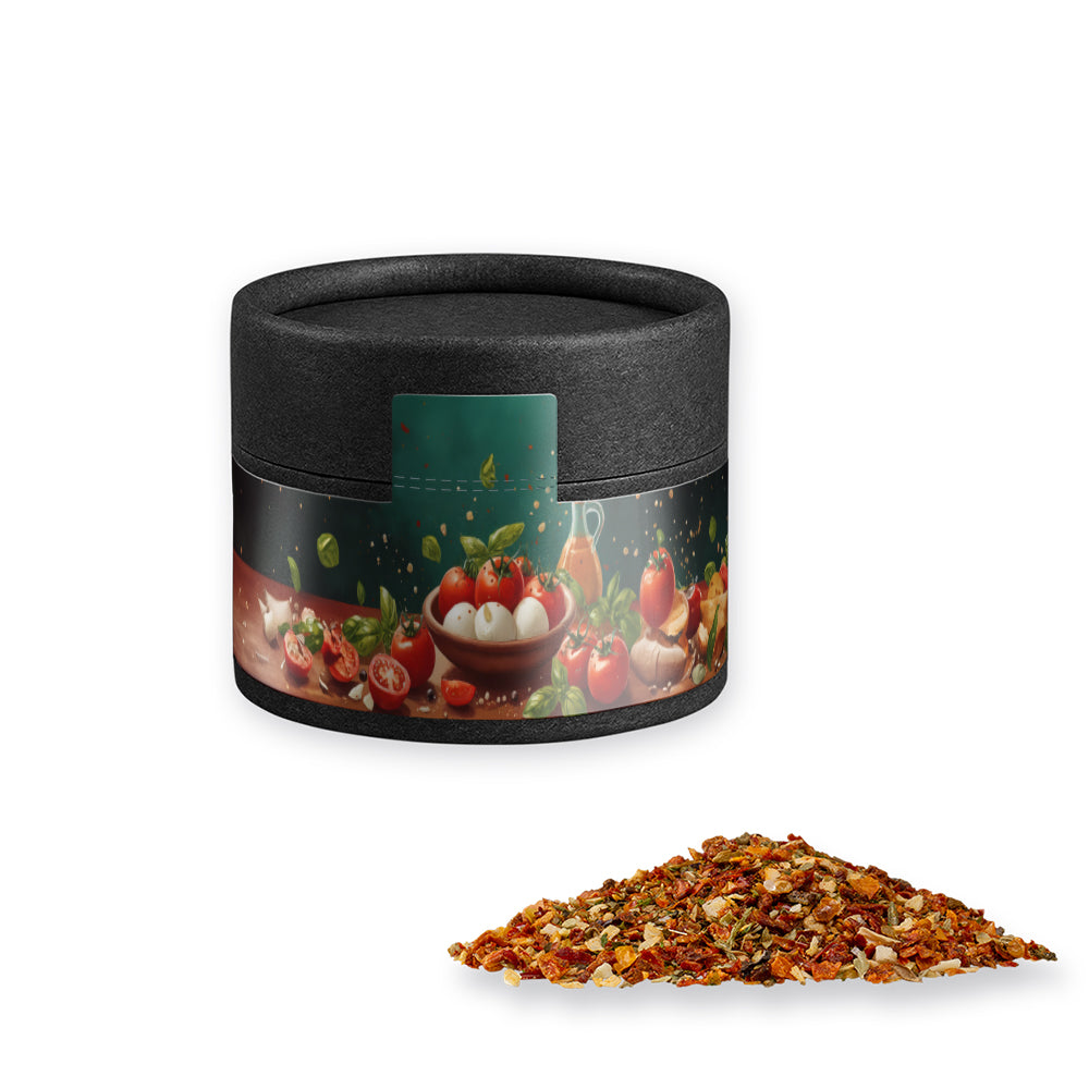 Gewürze und Salz in der schwarzen Mini Dose – Gewürzmischung Tomate Mozzarella, ca. 28 g