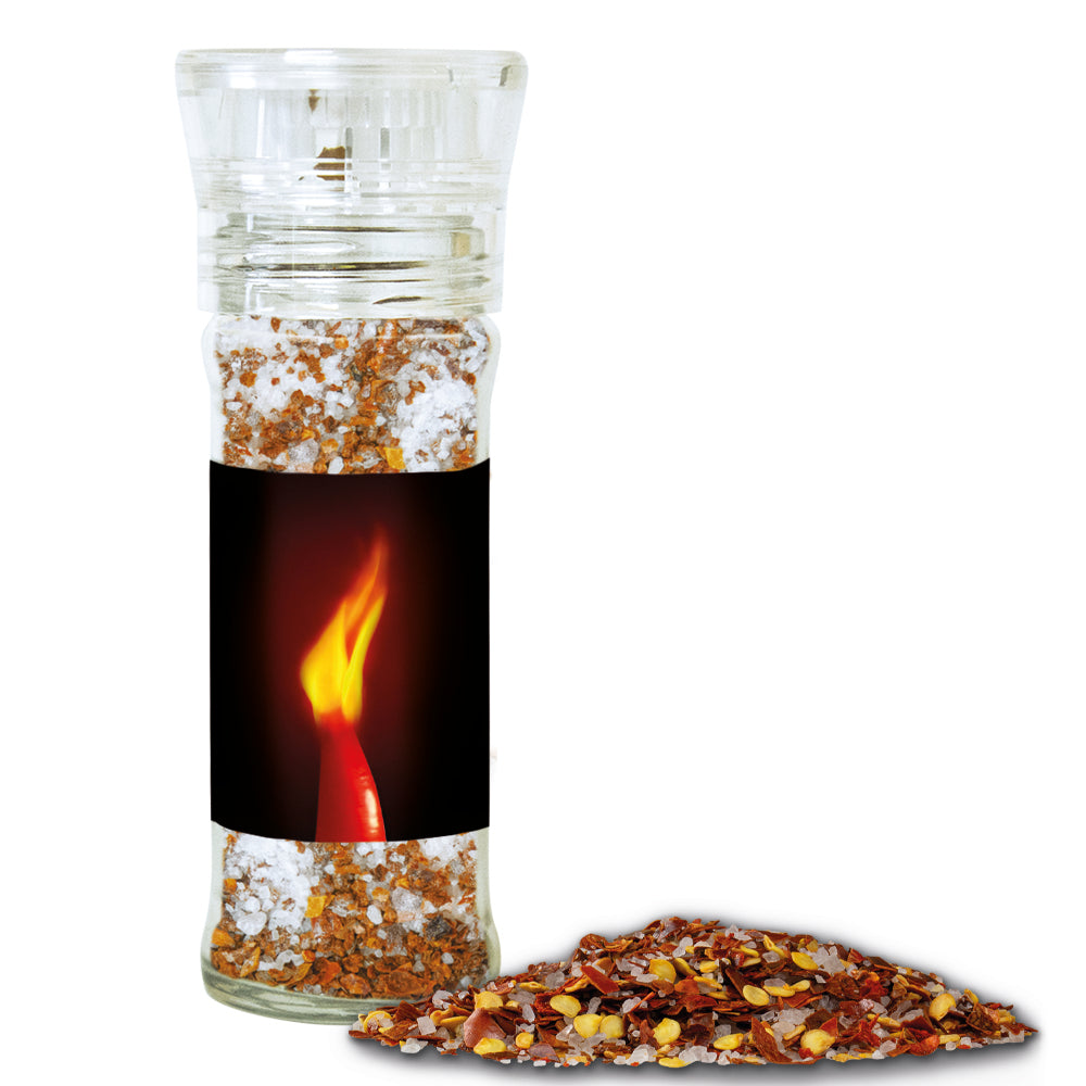 Gewürzmischungen in der Gewürzmühle aus Glas – Gewürzmischung Chili Salz, ca. 35 g