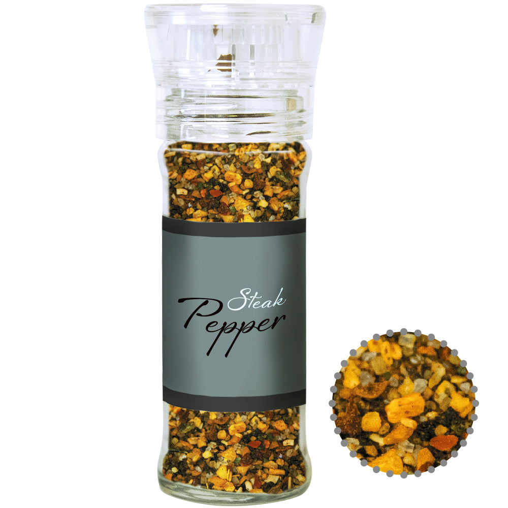 Gewürzmischungen in der Gewürzmühle aus Glas – Gewürzmischung Steak Pfeffer, ca. 55 g