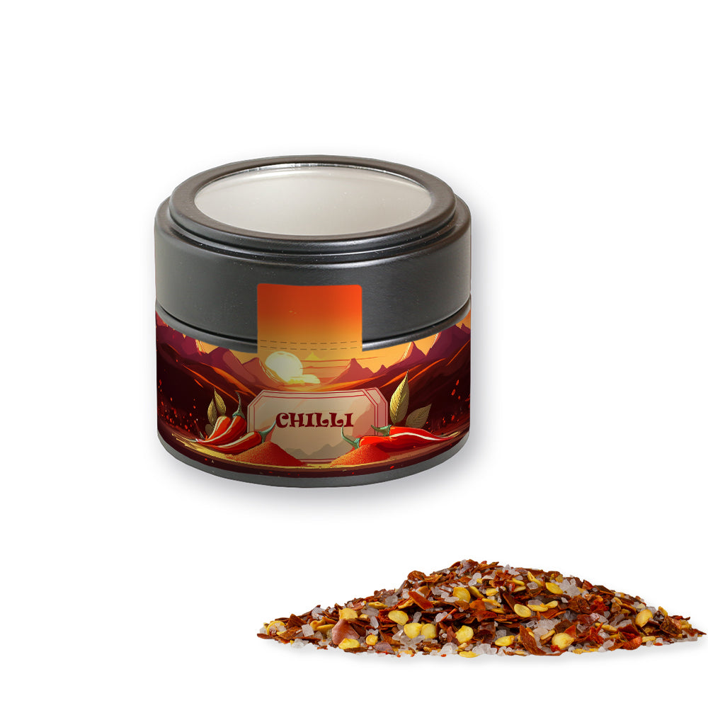 Gewürzmischungen in der schwarzen Metalldose Mini – Gewürzmischung Chili Salz, ca. 45 g