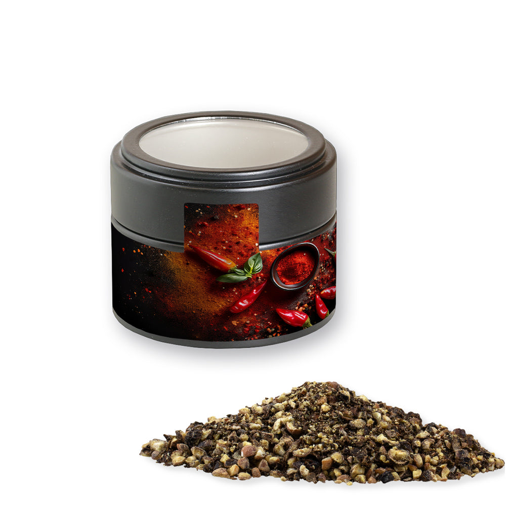 Gewürzmischungen in der schwarzen Metalldose Mini – Pfeffer geschrotet, ca. 55 g