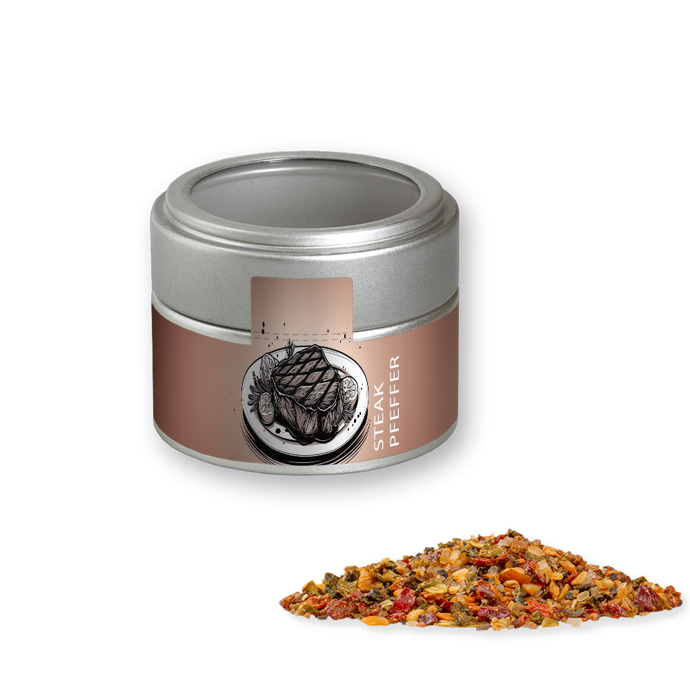 Gewürzmischungen in der silbernen Metalldose Mini – Gewürzmischung Steak Pfeffer, ca. 60 g