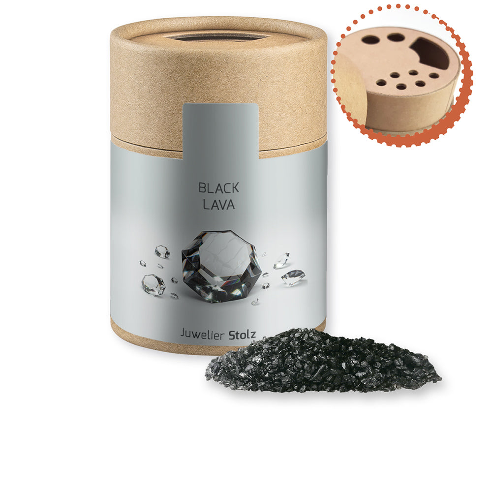Gewürzstreuer Midi mit Logo Etikett – Gewürzmischung Black Lava Salz, ca. 135 g
