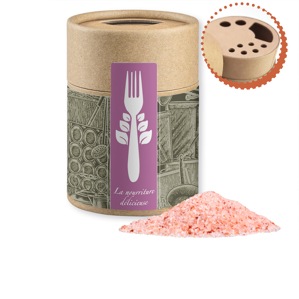 Gewürzstreuer Midi mit Logo Etikett – Rosa Kristallsalz, ca. 135 g