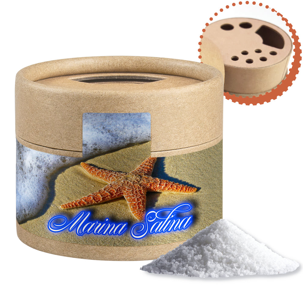 Gewürzstreuer Mini mit Logo Etikett – Fleur de Sel, ca. 40 g