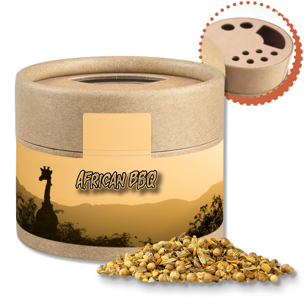 Gewürzstreuer Mini mit Logo Etikett – Gewürzmischung African BBQ, ca. 40 g