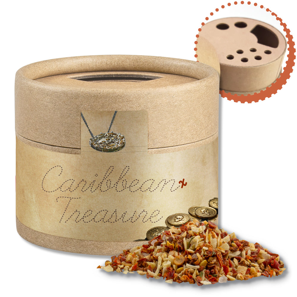 Gewürzstreuer Mini mit Logo Etikett – Gewürzmischung HOT Karibik Mix, ca. 28 g