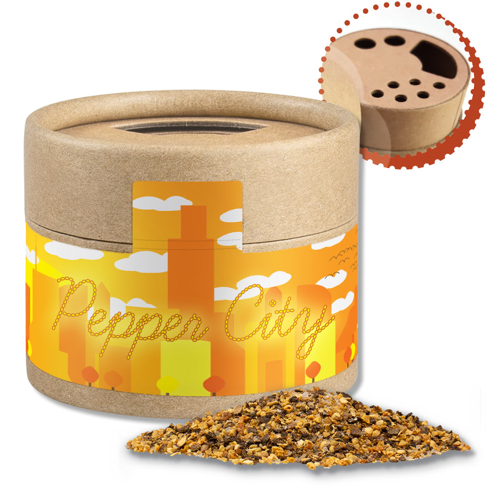 Gewürzstreuer Mini mit Logo Etikett – Gewürzmischung Orangen Pfeffer, ca. 40 g