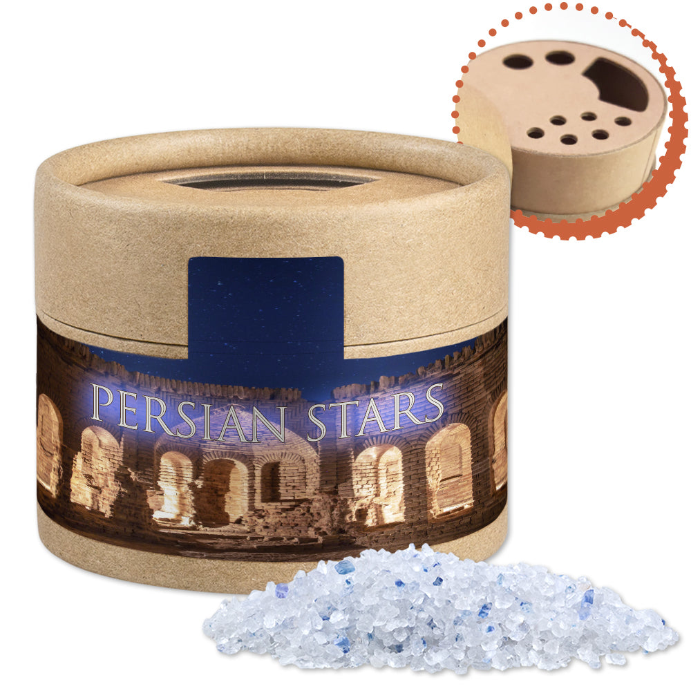 Gewürzstreuer Mini mit Logo Etikett – Persisches blaues Saphirsalz, ca. 55 g