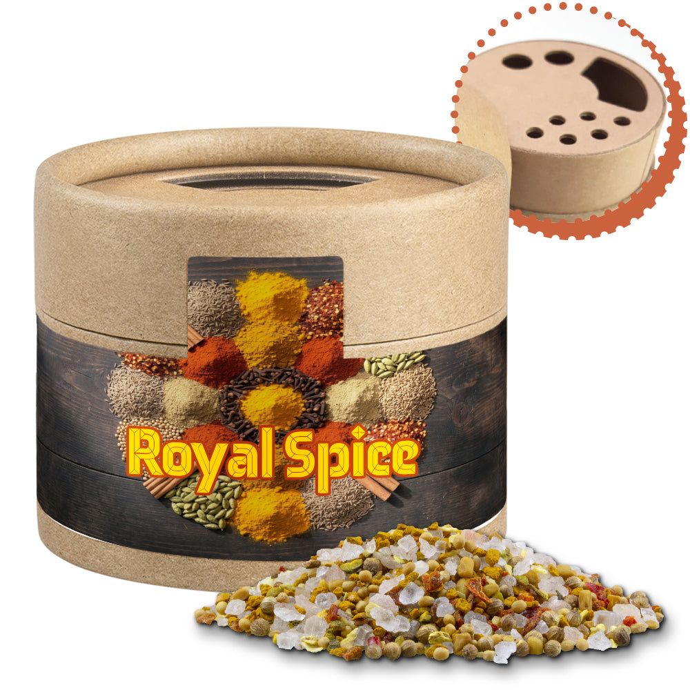 Gewürzstreuer Mini mit Logo Etikett – Royal Curry, ca. 50 g