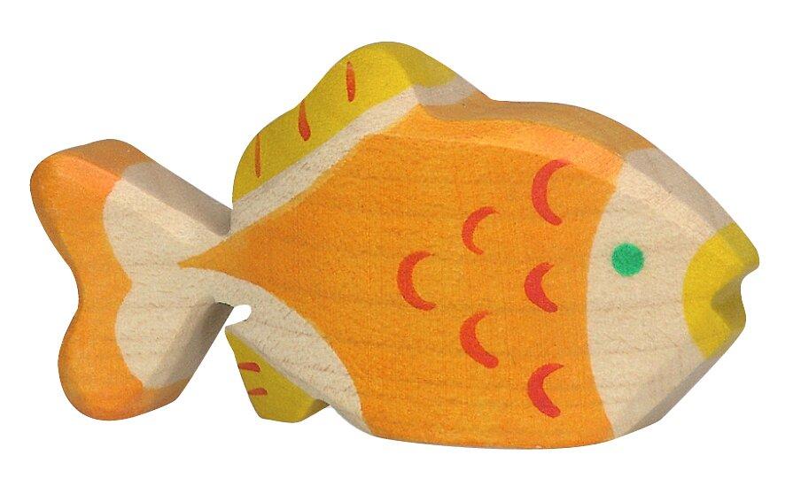 Goldfisch aus Holz mit orangem Körper von HOLZTIGER – Ansicht