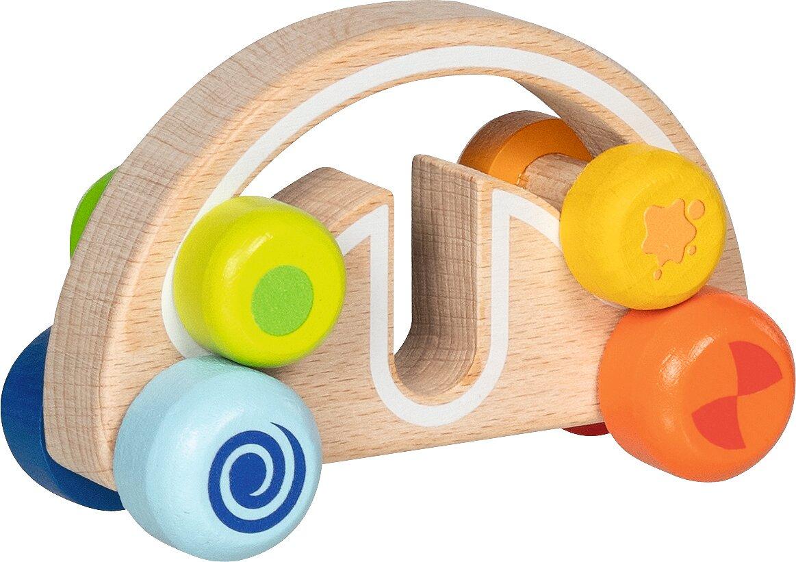 Greiffahrzeug Twirly wirly mit bunten Rädern von goki – Detail