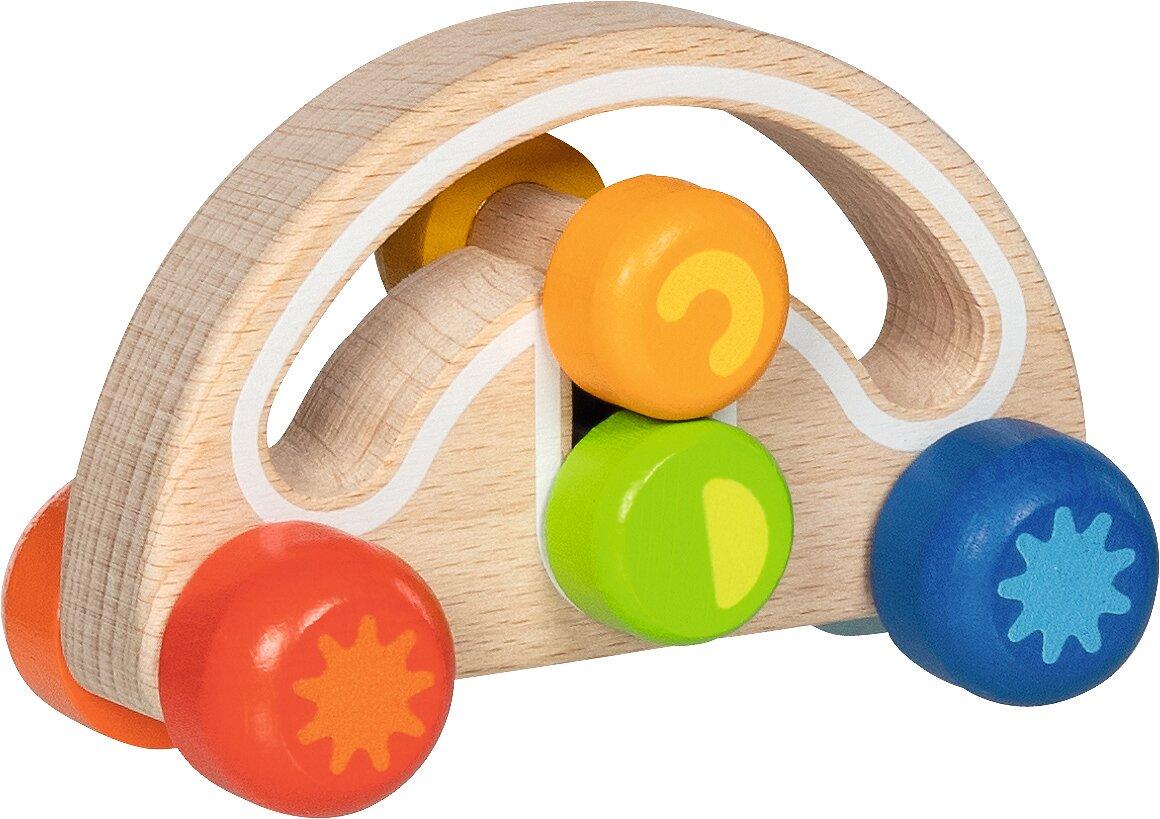 Greiffahrzeug Twirly wirly mit bunten Rädern von goki – Verpackung