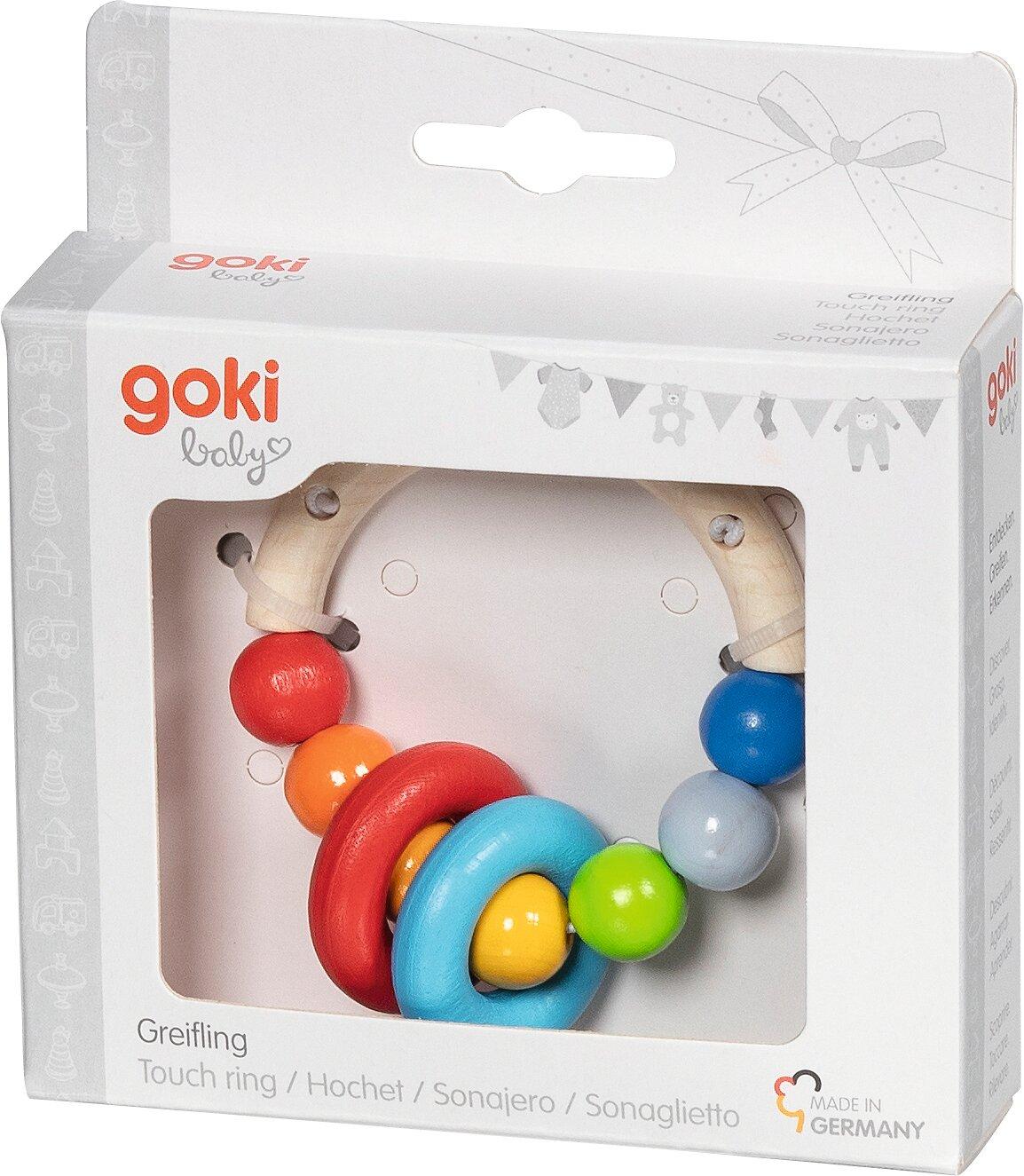 Greifling halbrund mit zwei Ringen und Perlen – Verpackung