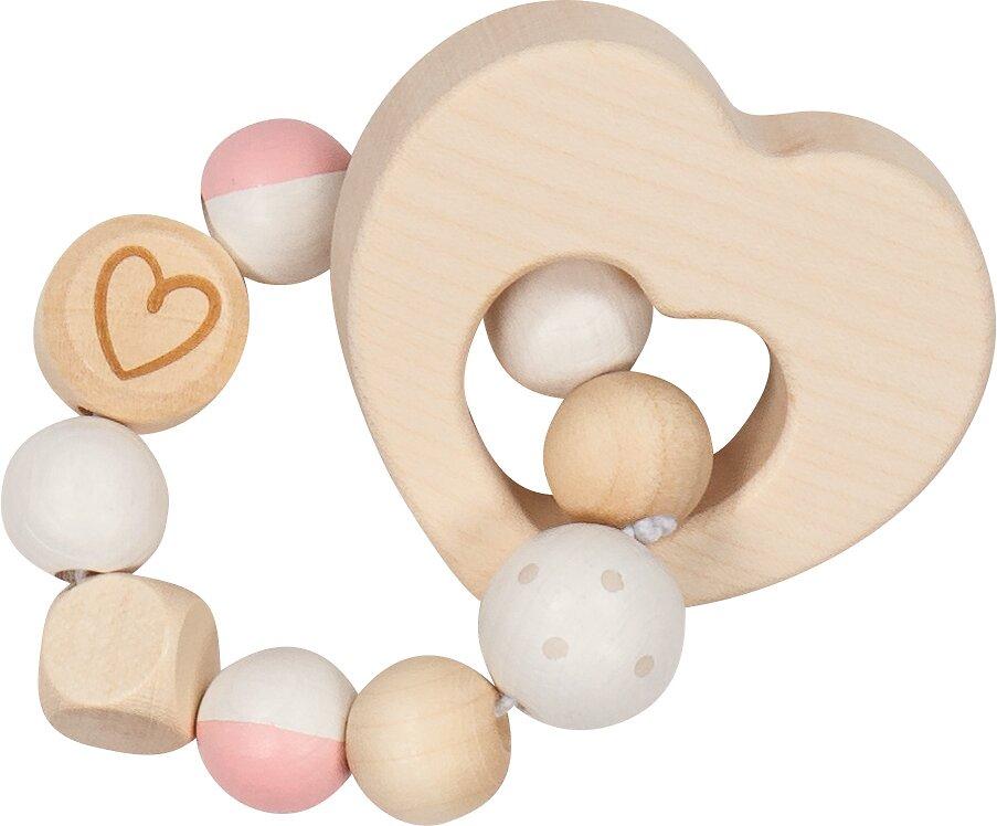 Greifling Herz aus Holz mit rosa Perlen – Ansicht