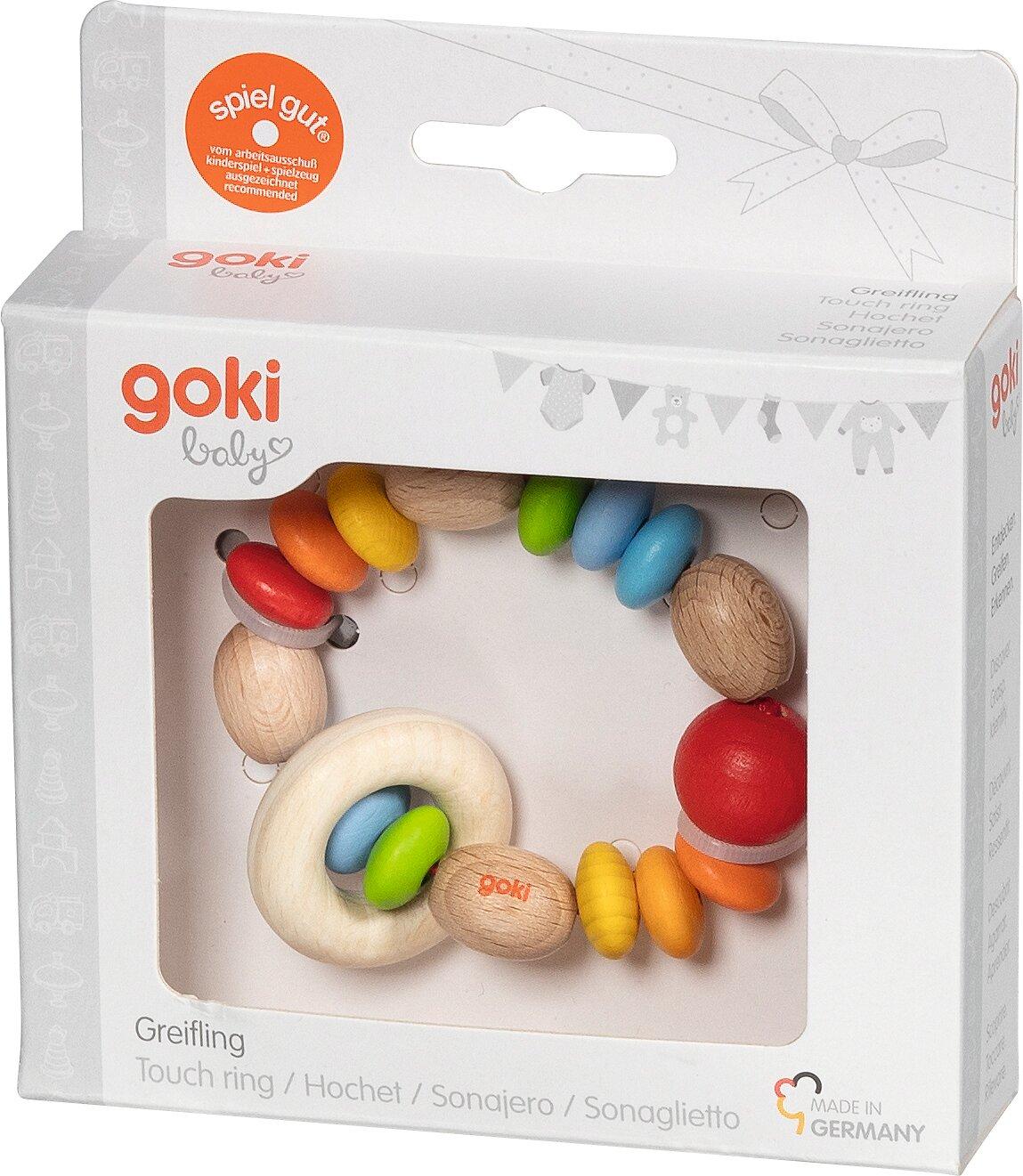 Greifling Regenbogenlinsen mit Ring aus Holz – Verpackung