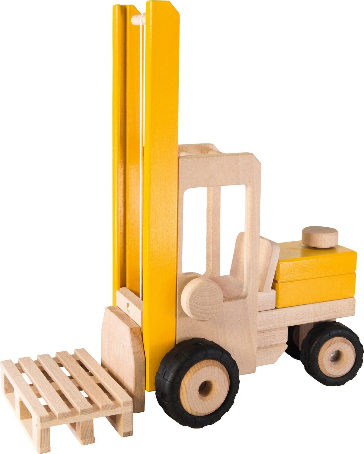 Großer Gabelstapler aus Holz mit Palette von goki – Ansicht