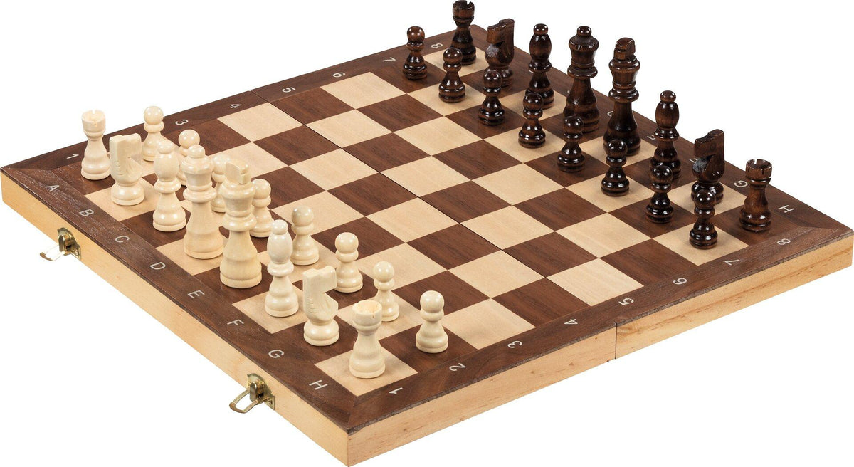 Großes Klappschach in Holzkassette, 38 cm Kantenlänge