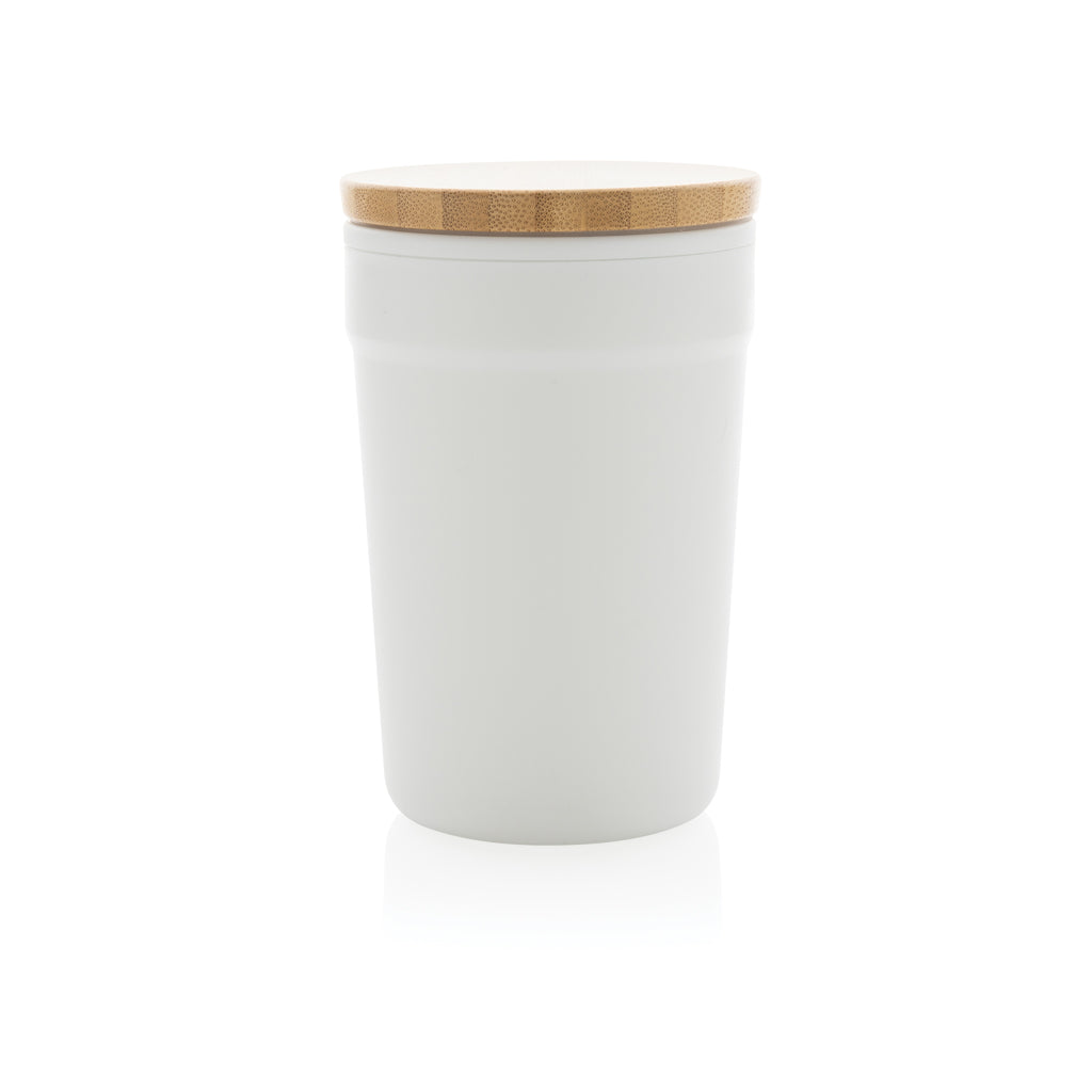 GRS rPP-Becher mit Bambusdeckel – weiß