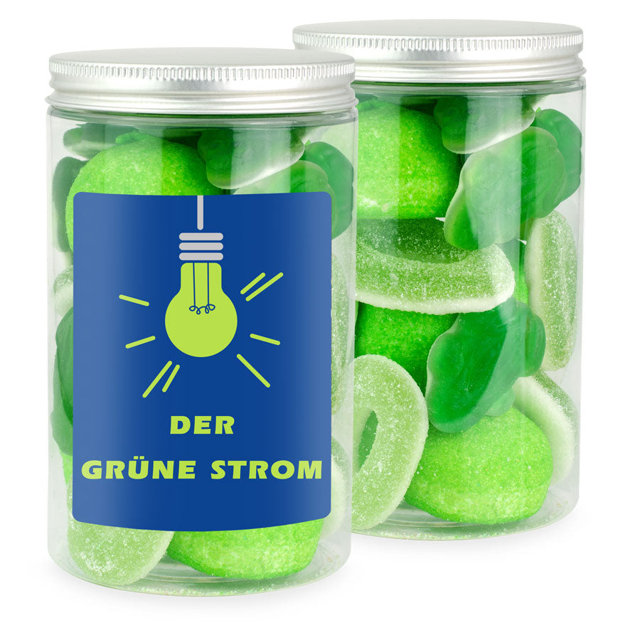 Grüner Süßigkeitenmix in der Dose 165 g mit Etikett – Beispielmotiv