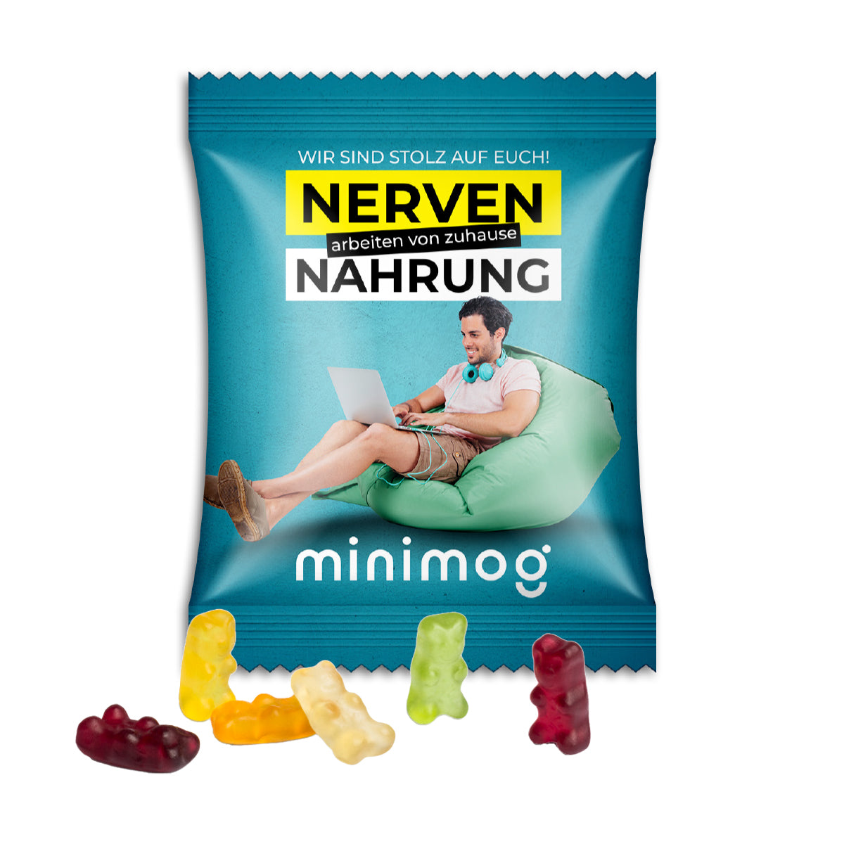 Werbetütchen mit Gummibärchen in verschiedenen Folienarten, vollflächig bedruckt