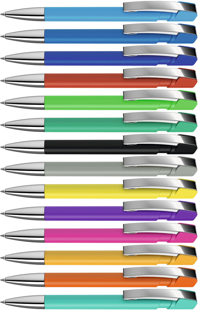 Gummierter Druckkugelschreiber mit Metallspitze – alle Farben