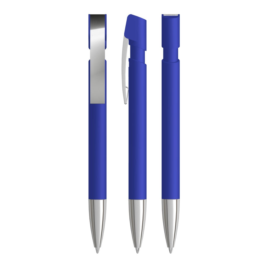 Gummierter Druckkugelschreiber mit Metallspitze