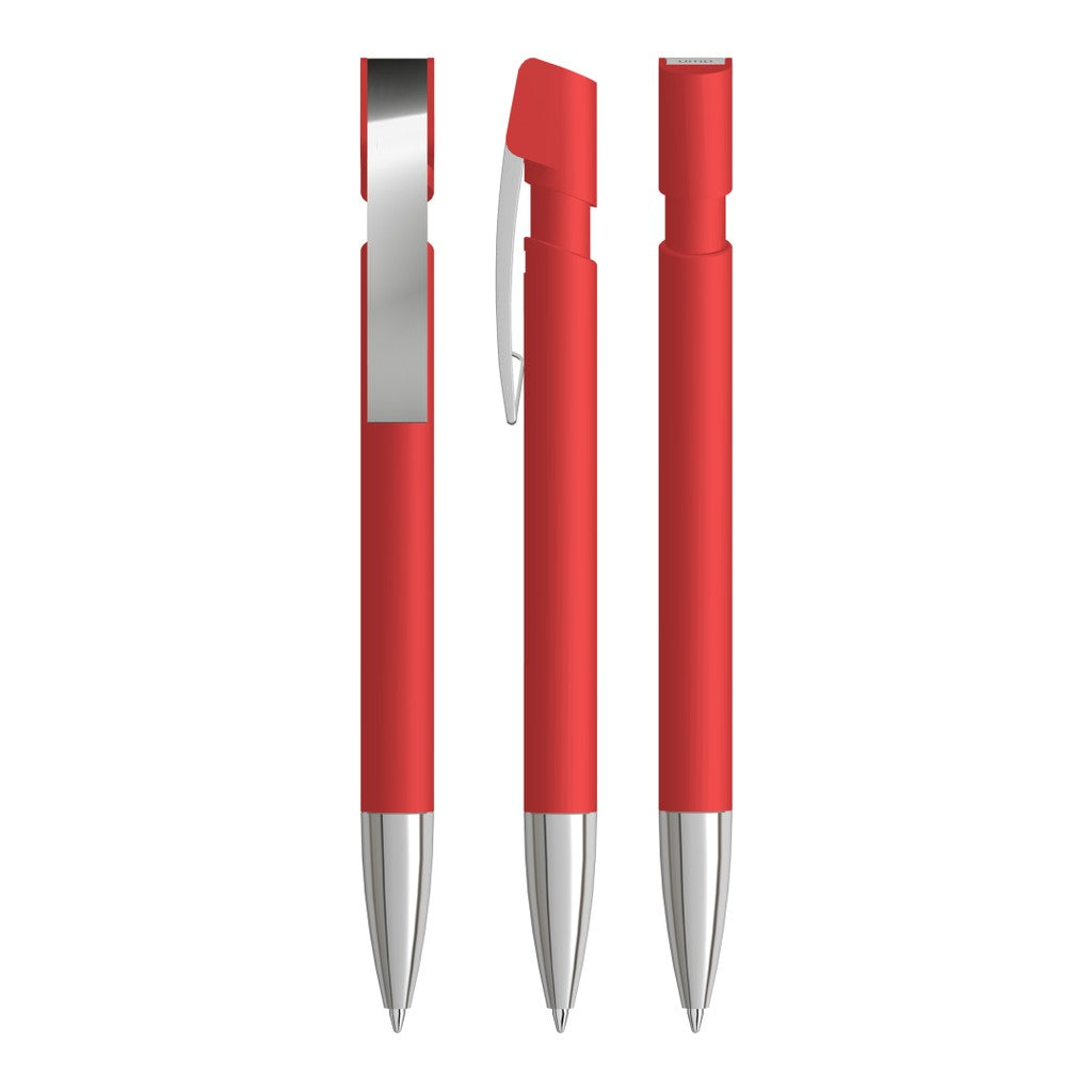 Gummierter Druckkugelschreiber mit Metallspitze – Rot